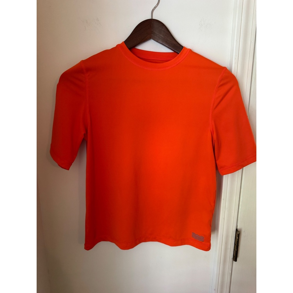 Wonder Nation Boys Orange Short Sleeve Rash Guard‎ Swim Shirt Size L 10-12